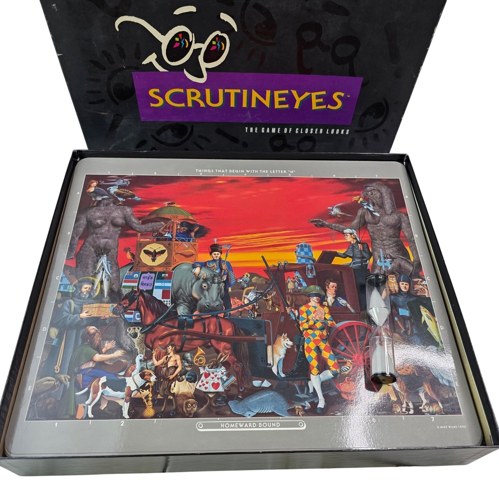 Vintage 1992 Scrutineyes Board Game Mattel Mike Wilks Art Observation Game S3